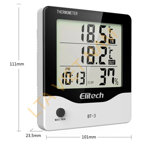 elitech bt 3 lcd indooroutdoor digital hygrometer thermometer humidity monitor with clock and minmax value