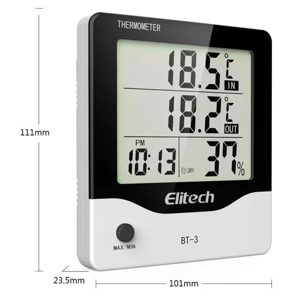 elitech bt 3 lcd indooroutdoor digital hygrometer thermometer humidity monitor with clock and minmax value