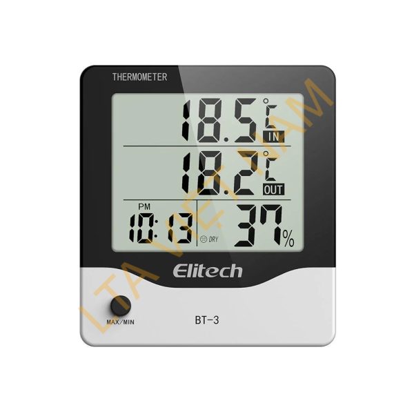 elitech bt 3 lcd indooroutdoor digital hygrometer thermometer humidity monitor with clock and minmax value