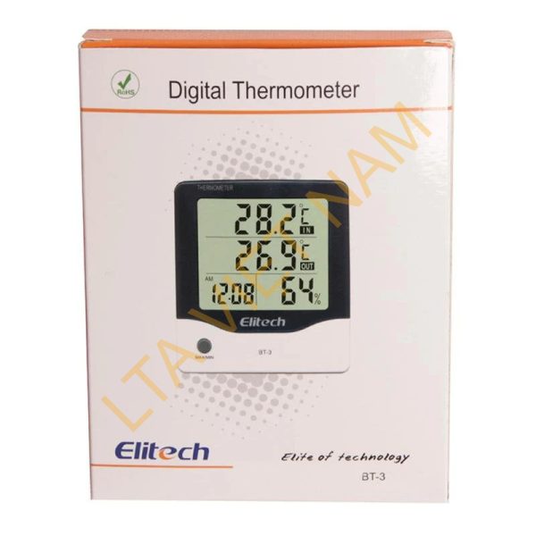 elitech bt 3 lcd indooroutdoor digital hygrometer thermometer humidity monitor with clock and minmax value