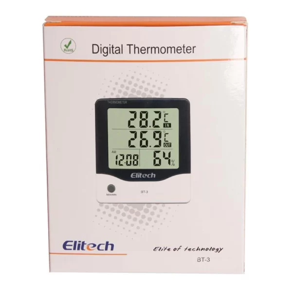 elitech bt 3 lcd indooroutdoor digital hygrometer thermometer humidity monitor with clock and minmax value