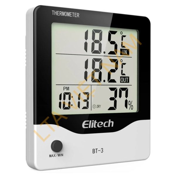 elitech bt 3 lcd indooroutdoor digital hygrometer thermometer with clock and minmax valueelitech technology inc