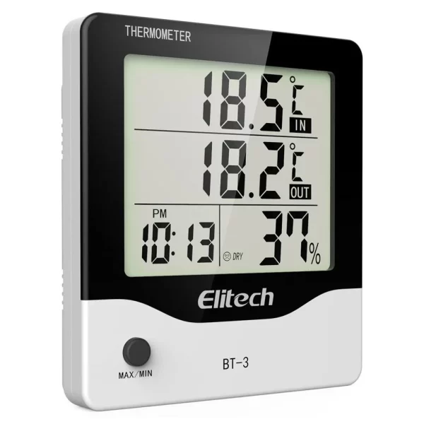 elitech bt 3 lcd indooroutdoor digital hygrometer thermometer with clock and minmax valueelitech technology inc