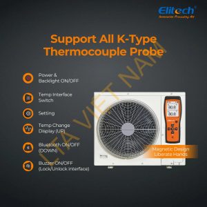 elitech dual digital thermocouple temperature thermometer with 2 k type thermocouple probe wide range 589320f 2 k type thermocouples measurement 58 to 4820f ict 113600 1024x1024