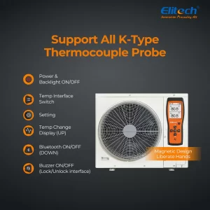 elitech dual digital thermocouple temperature thermometer with 2 k type thermocouple probe wide range 589320f 2 k type thermocouples measurement 58 to 4820f ict 113600 1024x1024