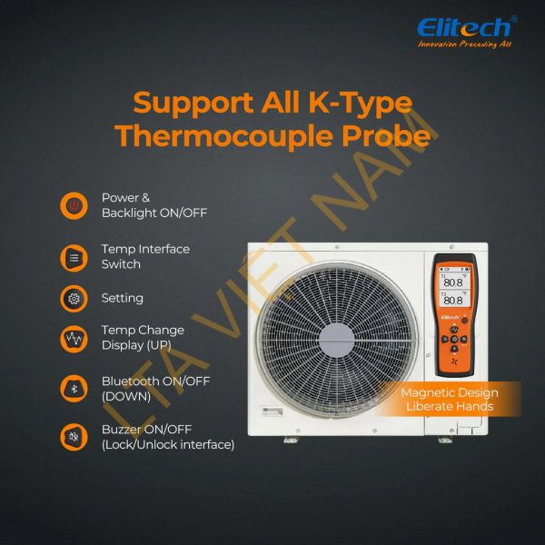 elitech dual digital thermocouple temperature thermometer with 2 k type thermocouple probe wide range 589320f 2 k type thermocouples measurement 58 to 4820f ict