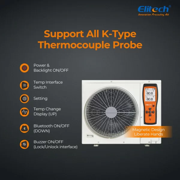 elitech dual digital thermocouple temperature thermometer with 2 k type thermocouple probe wide range 589320f 2 k type thermocouples measurement 58 to 4820f ict