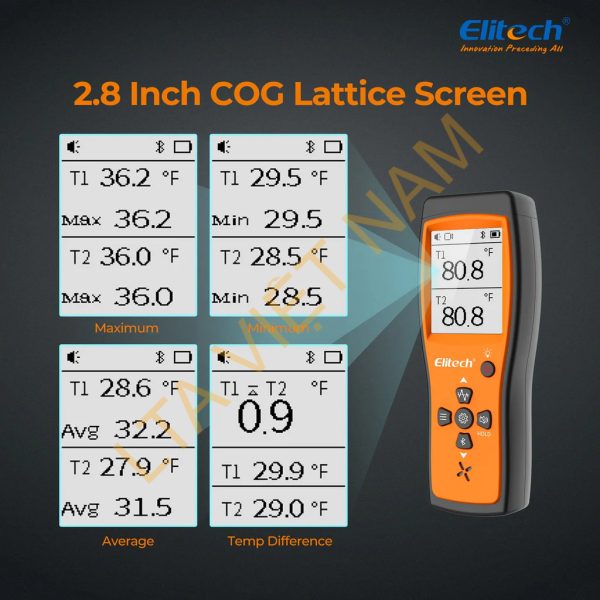 elitech dual digital thermocouple temperature thermometer with 2 k type thermocouple probe wide range 589320f 2 k type thermocouples measurement 58 to 4820f ict