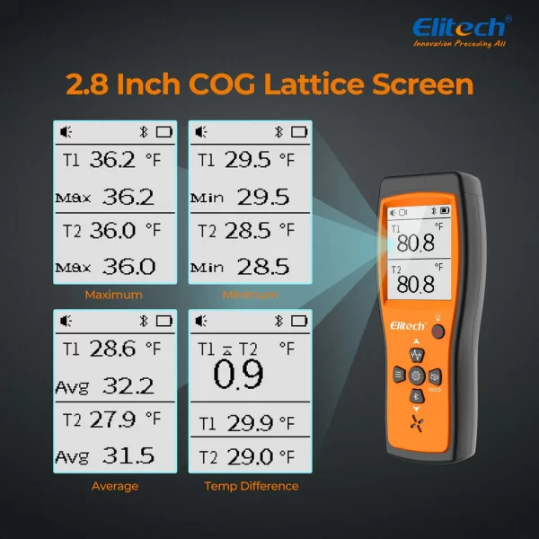 elitech dual digital thermocouple temperature thermometer with 2 k type thermocouple probe wide range 589320f 2 k type thermocouples measurement 58 to 4820f ict