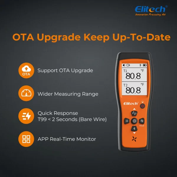 elitech dual digital thermocouple temperature thermometer with 2 k type thermocouple probe wide range 589320f 2 k type thermocouples measurement 58 to 4820f ict