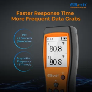 elitech dual digital thermocouple temperature thermometer with 2 k type thermocouple probe wide range 589320f 2 k type thermocouples measurement 58 to 4820f ict 844435 1024x1024