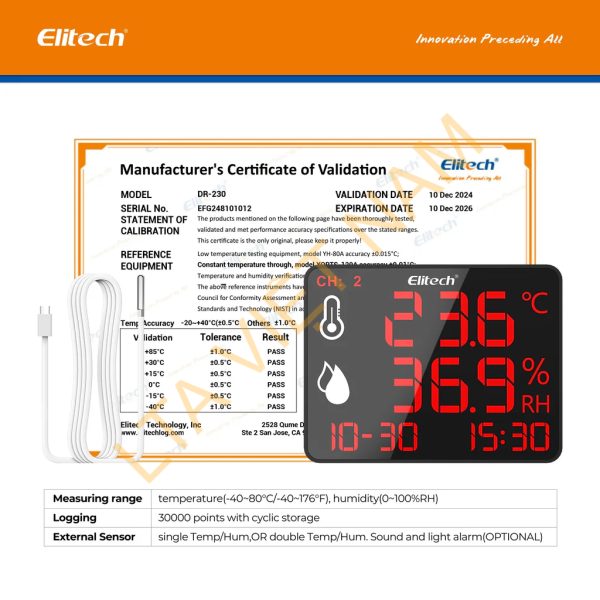 elitech high accuracy digital hygrometer thermometer bluetooth data logger 30000 points humidity temperature monitor with calibration certificate for audit for 818254 1024x1024 1