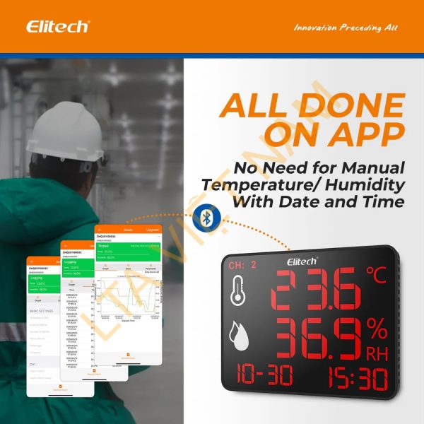 elitech high accuracy digital hygrometer thermometer bluetooth data logger 30000 points humidity temperature monitor with calibration certificate for audit for
