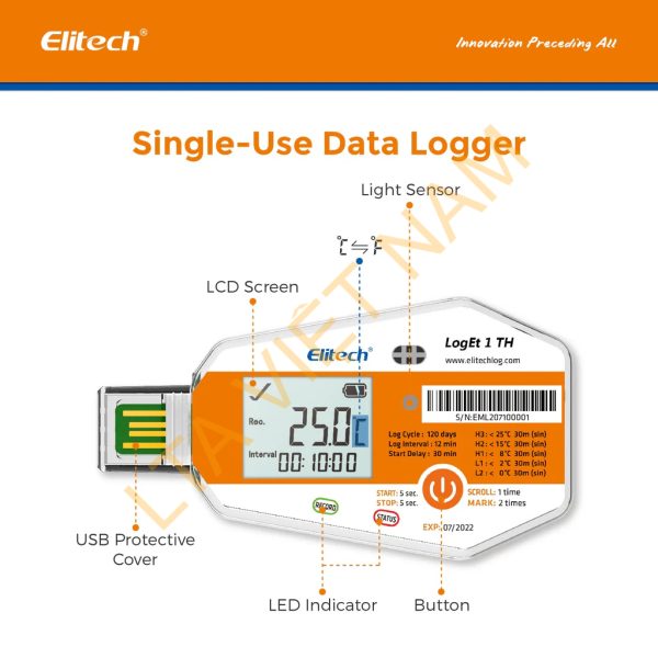 elitech loget 1 th single use temperature and humidity data loggerelitech technology inc