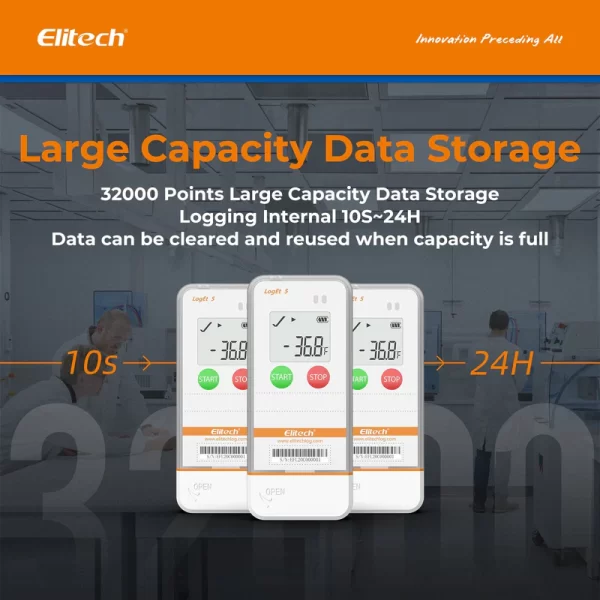 elitech usb digital temperature humidity data logger with shadow data reusable recorder 32000 points auto pdf csv report for windowsmacos refrigerator thermomet
