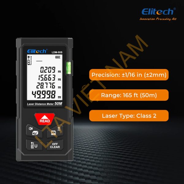 pre order elitech ldm 50s laser distance meter 165ft digital measure tool 2mm accuracy areavolumepythagoras modes backlit lcd 99 records unit switch for home di