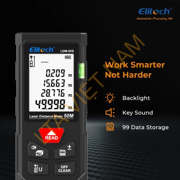 pre order elitech ldm 50s laser distance meter 165ft digital measure tool 2mm accuracy areavolumepythagoras modes backlit lcd 99 records unit switch for home di