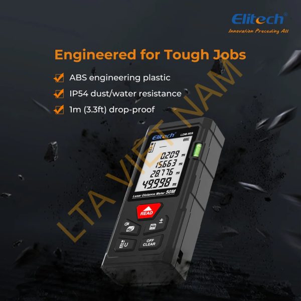 pre order elitech ldm 50s laser distance meter 165ft digital measure tool 2mm accuracy areavolumepythagoras modes backlit lcd 99 records unit switch for home di